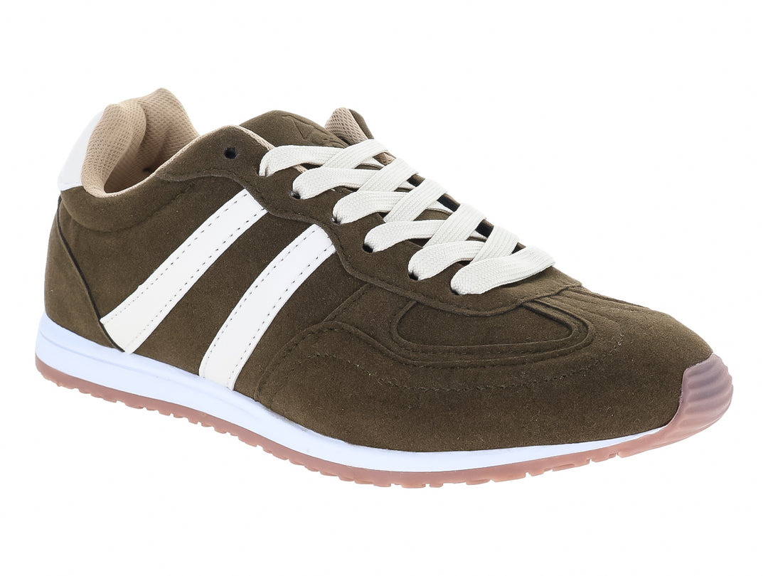 Tenis ATOK color verde militar con franjas blancas y suela blanca