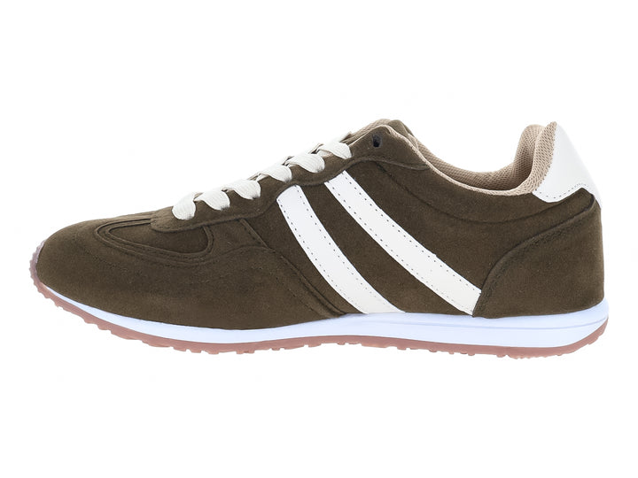 Tenis ATOK color verde militar con franjas blancas y suela blanca