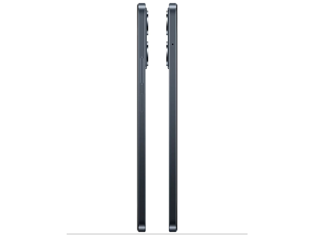 Smartphone Realme Note 70 en color negro, vista frontal de la pantalla y vista posterior de las cámaras.