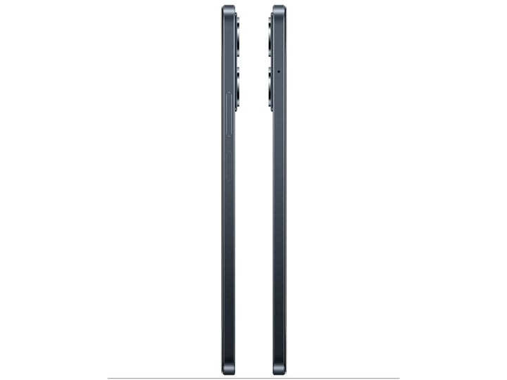 Smartphone Realme Note 70 en color negro, vista frontal de la pantalla y vista posterior de las cámaras.