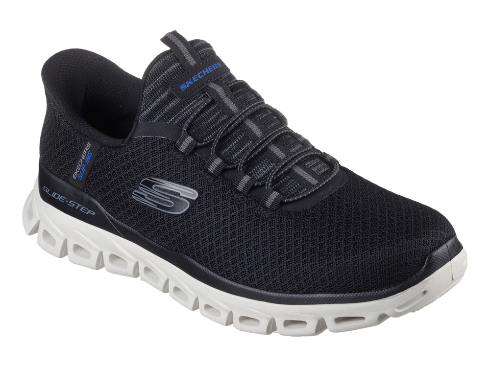 Tenis deportivos Skechers color negro con suela blanca Glide-Step para Hombre.