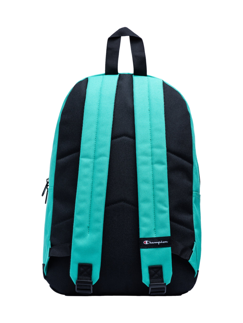 Mochila escolar Champion color verde con base y asa negras.