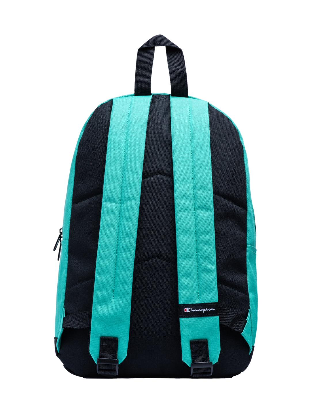 Mochila escolar Champion color verde con base y asa negras.