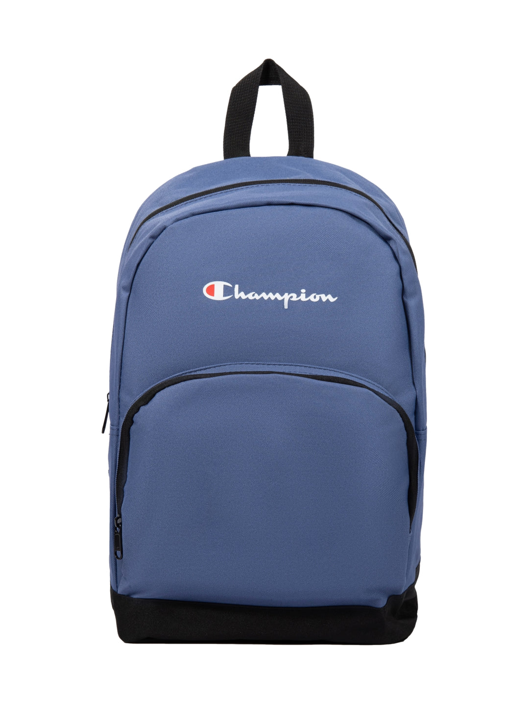 Mochila escolar Champion color azul marino con base y detalles en negro.