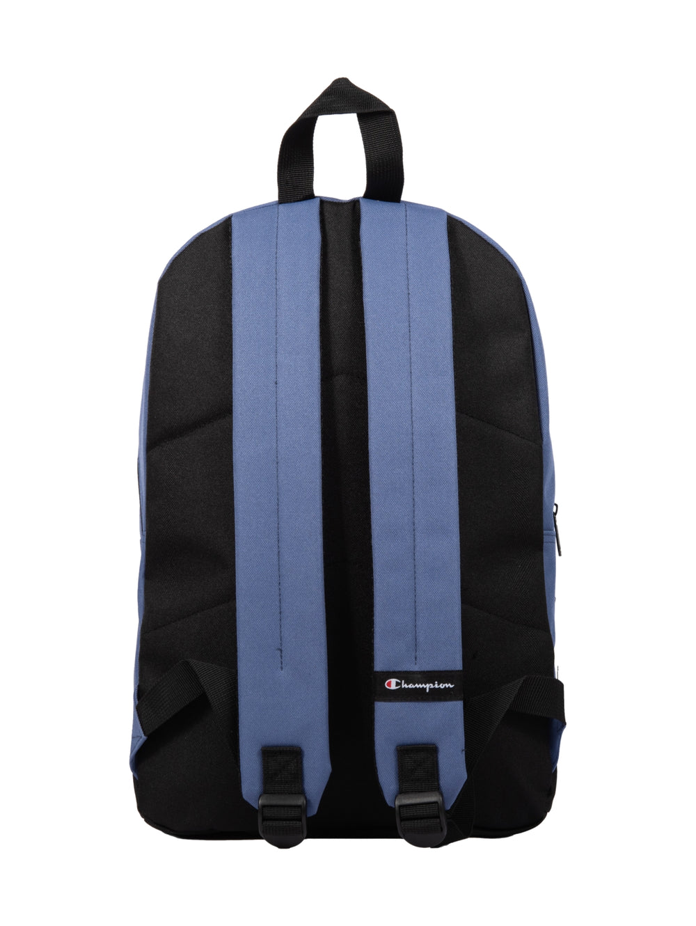 Mochila escolar Champion color azul marino con base y detalles en negro.