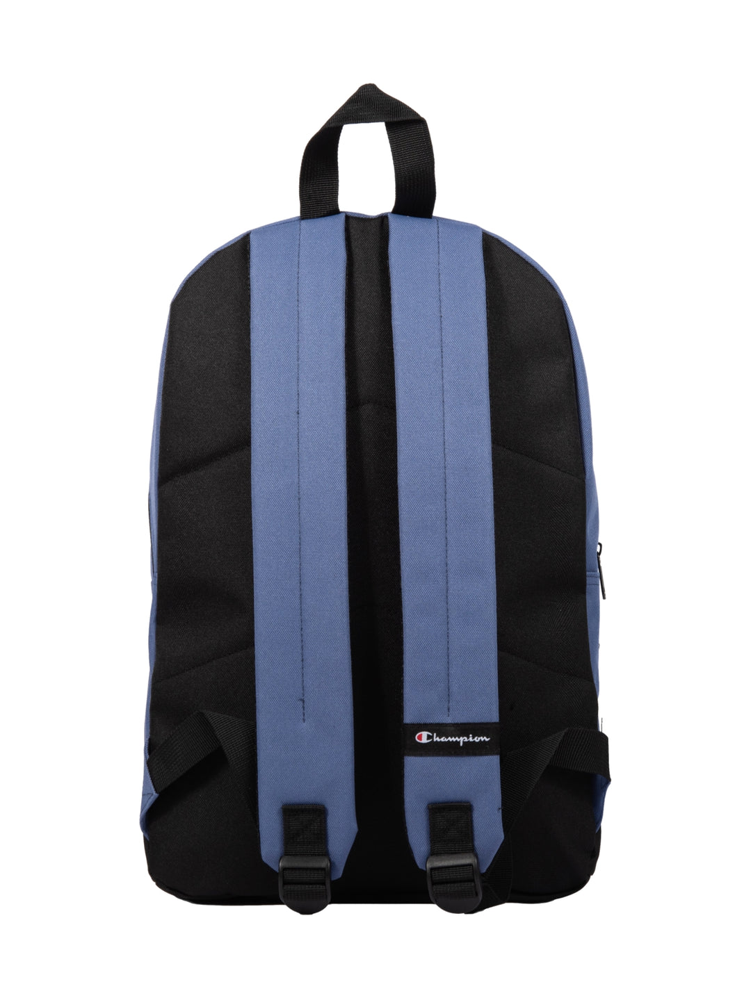 Mochila escolar Champion color azul marino con base y detalles en negro.