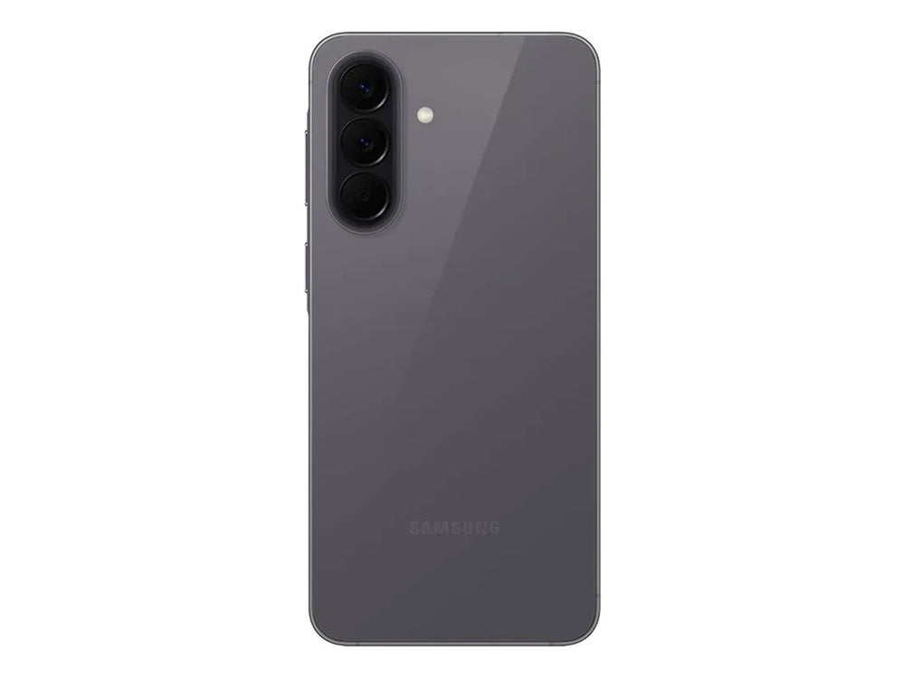 Smartphone Samsung Galaxy A57 5G color plata, vista frontal y trasera.