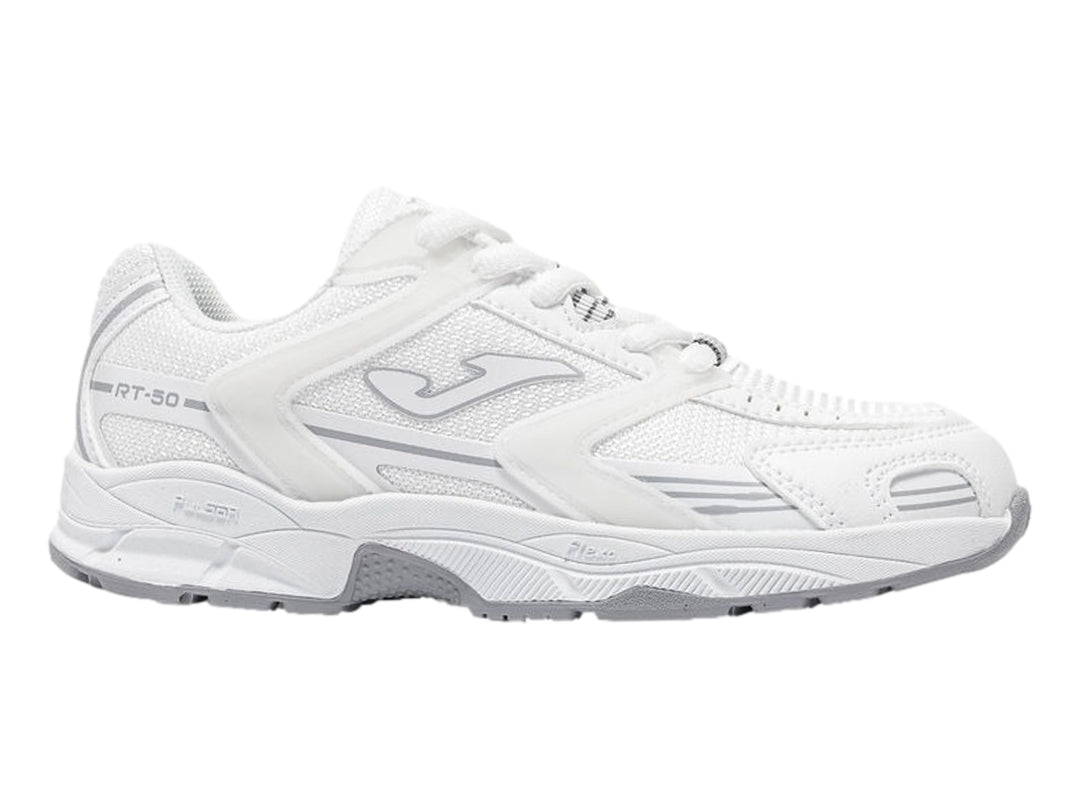 Tenis deportivos Joma color blanco con detalles y suela en color gris.