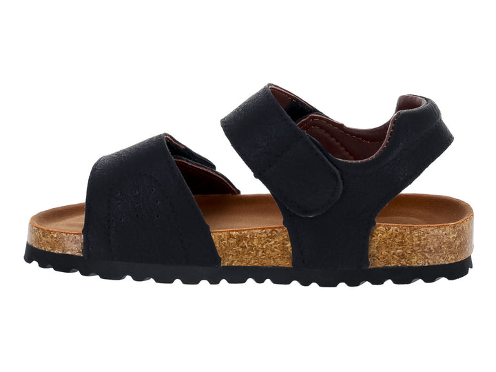 Sandalias negras para niño marca Buenissimo con suela de corcho y cierres de velcro.