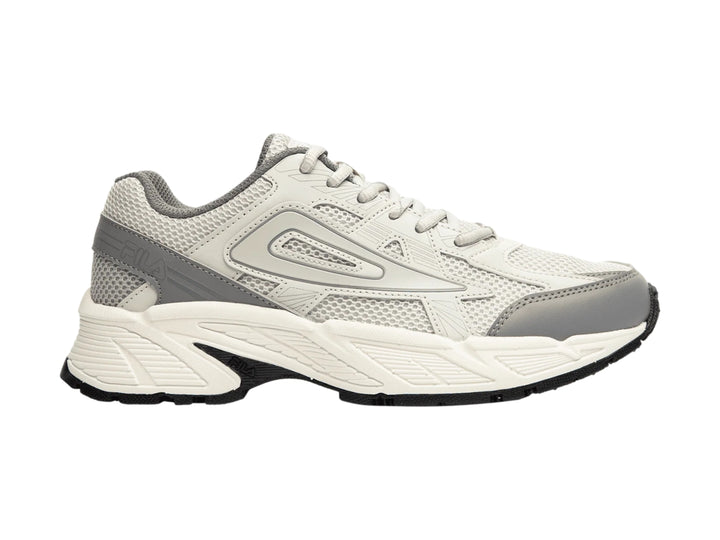 Tenis Fila Decypher 98/26 para mujer en colores blanco y gris con suela gruesa y diseño deportivo.