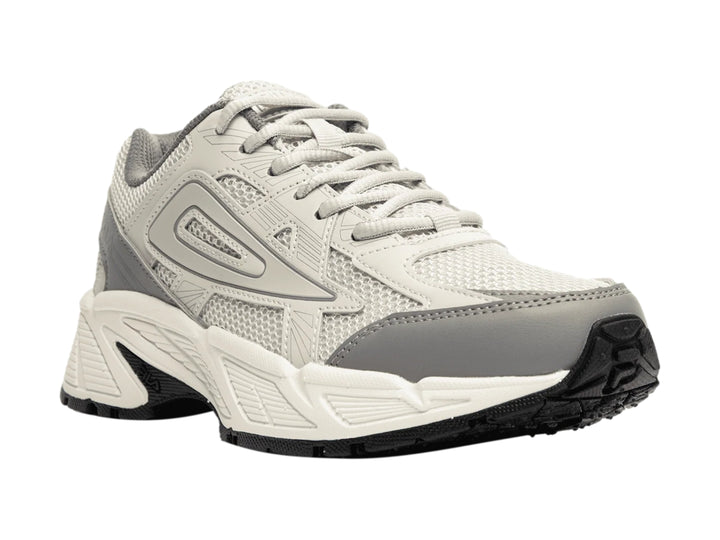 Tenis Fila Decypher 98/26 para mujer en colores blanco y gris con suela gruesa y diseño deportivo.