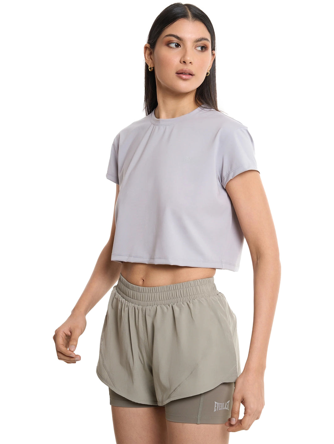 Camiseta crop top deportiva color gris de Everlast para mujer.