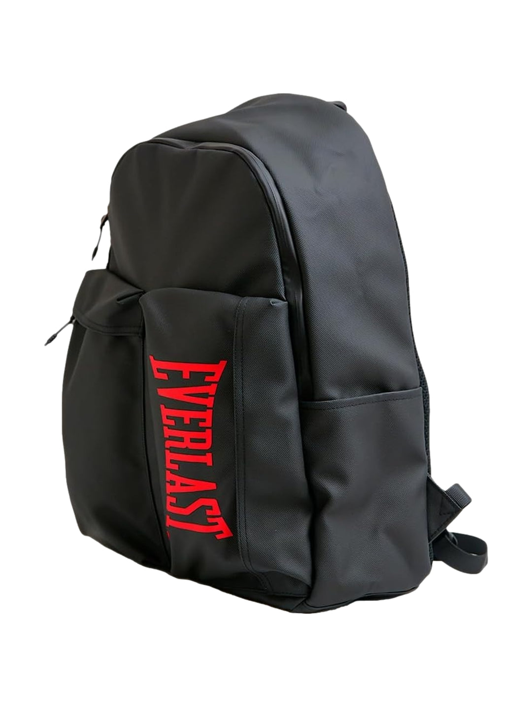 Mochila deportiva Everlast de color negro con logotipo rojo en el bolsillo frontal.