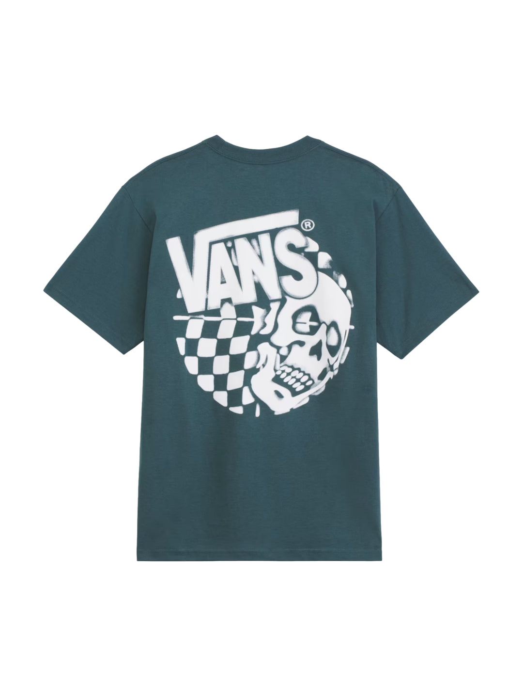 Hombre vistiendo una camiseta de manga corta color verde oscuro con logotipo de VANS en el pecho.