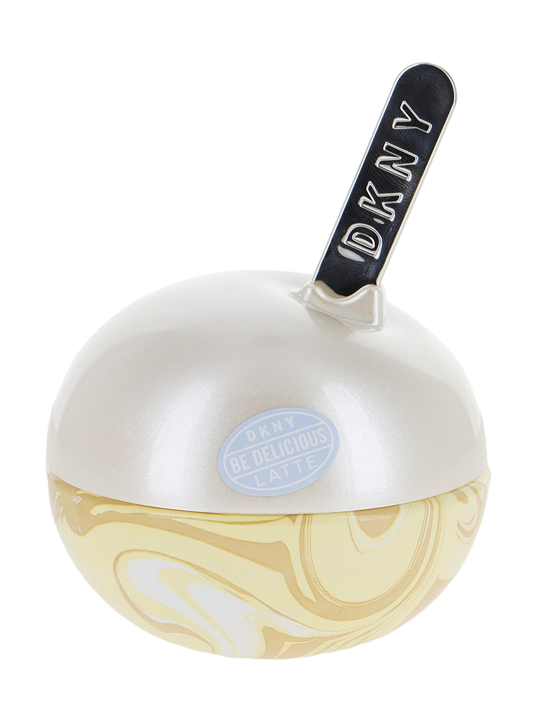 Caja de perfume DKNY Be Delicious Latte Vanilla de 50ml con diseño en tonos marrón y azul claro.