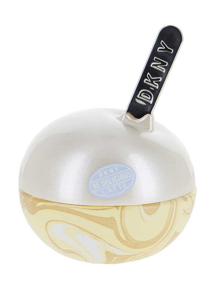 Caja de perfume DKNY Be Delicious Latte Vanilla de 50ml con diseño en tonos marrón y azul claro.