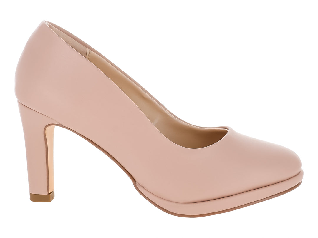 Zapato de tacón stiletto color maquillaje con plataforma.