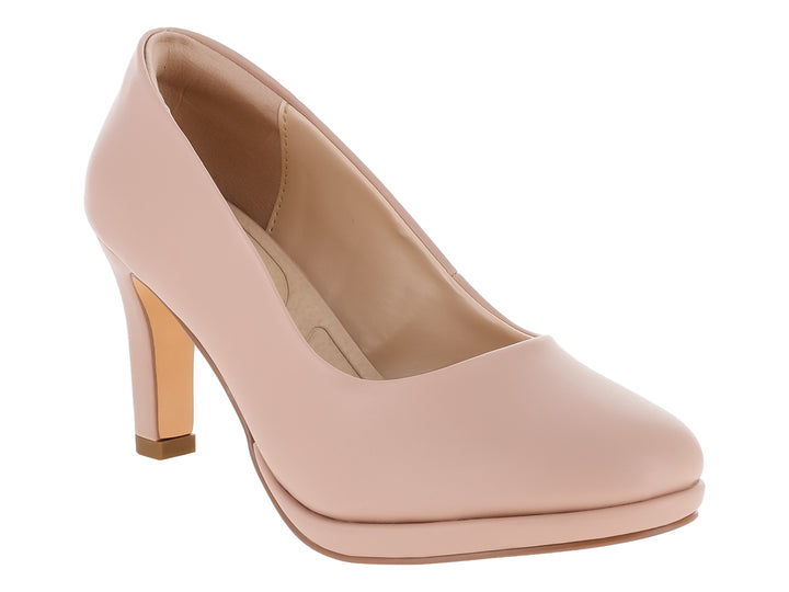 Zapato de tacón stiletto color maquillaje con plataforma.
