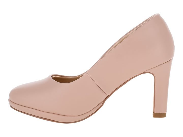 Zapato de tacón stiletto color maquillaje con plataforma.