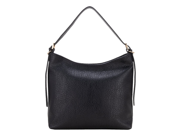 Bolsa Cloe color negro con detalle de cadena dorada y asa superior.