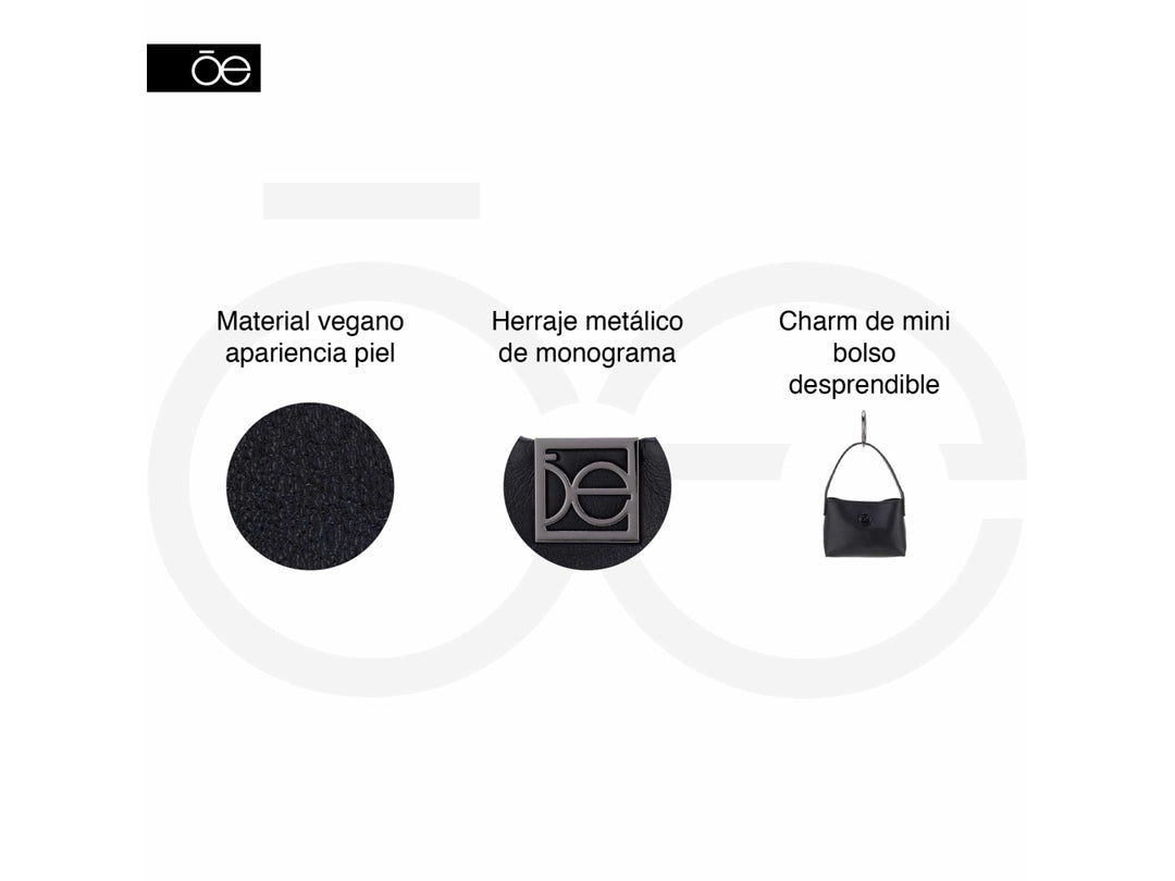 Bolsa Cloe color negro con asa larga y un pequeño monedero adjunto.
