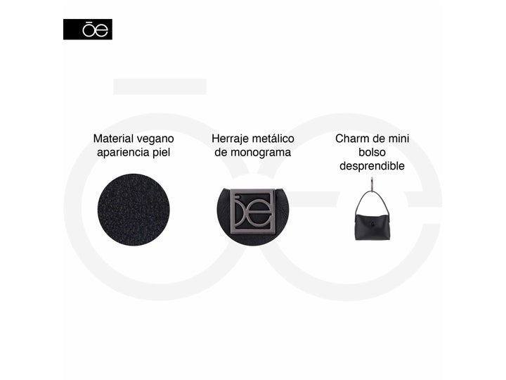 Bolsa Cloe color negro con asa larga y un pequeño monedero adjunto.