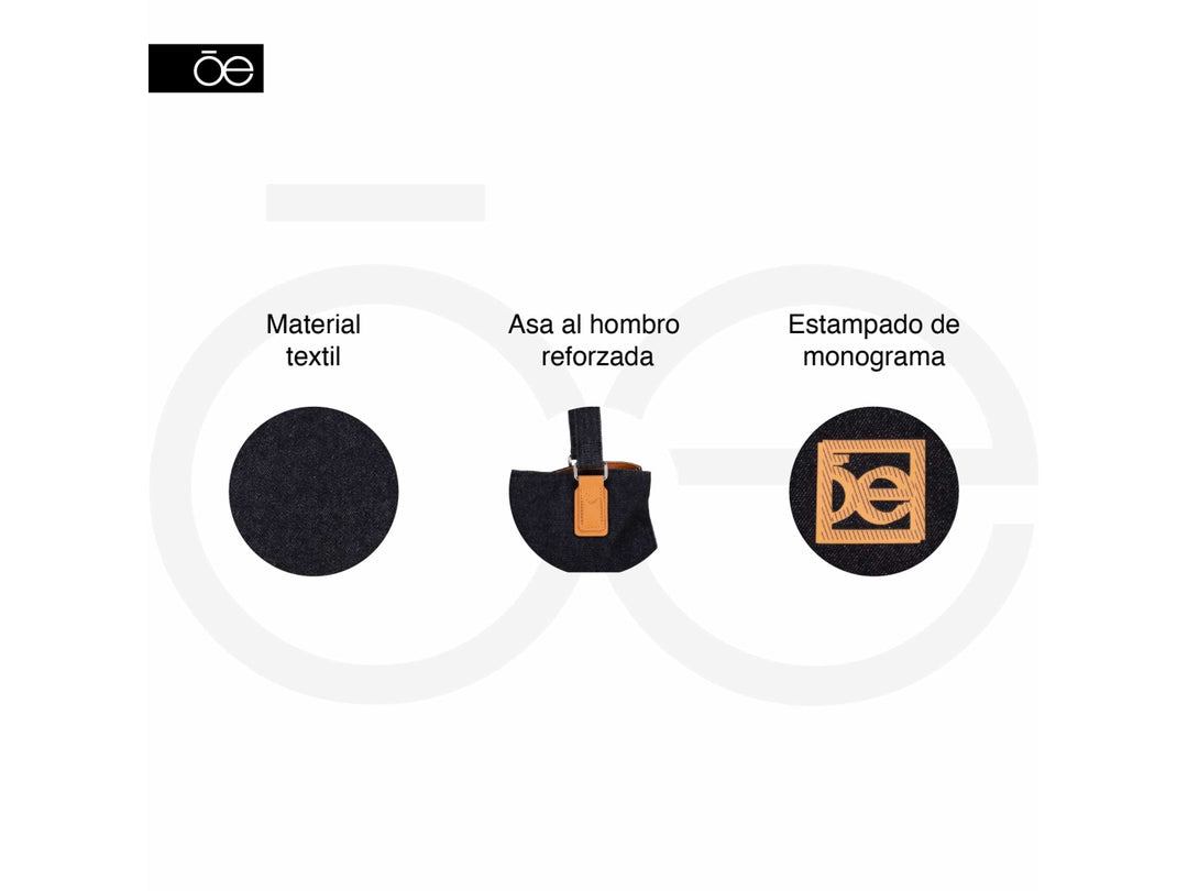 Bolsa tote color negro con detalles y asas en color naranja.