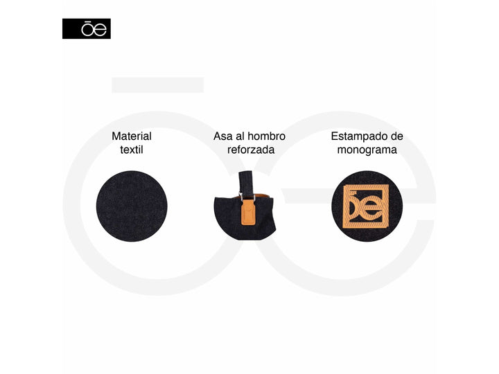 Bolsa tote color negro con detalles y asas en color naranja.