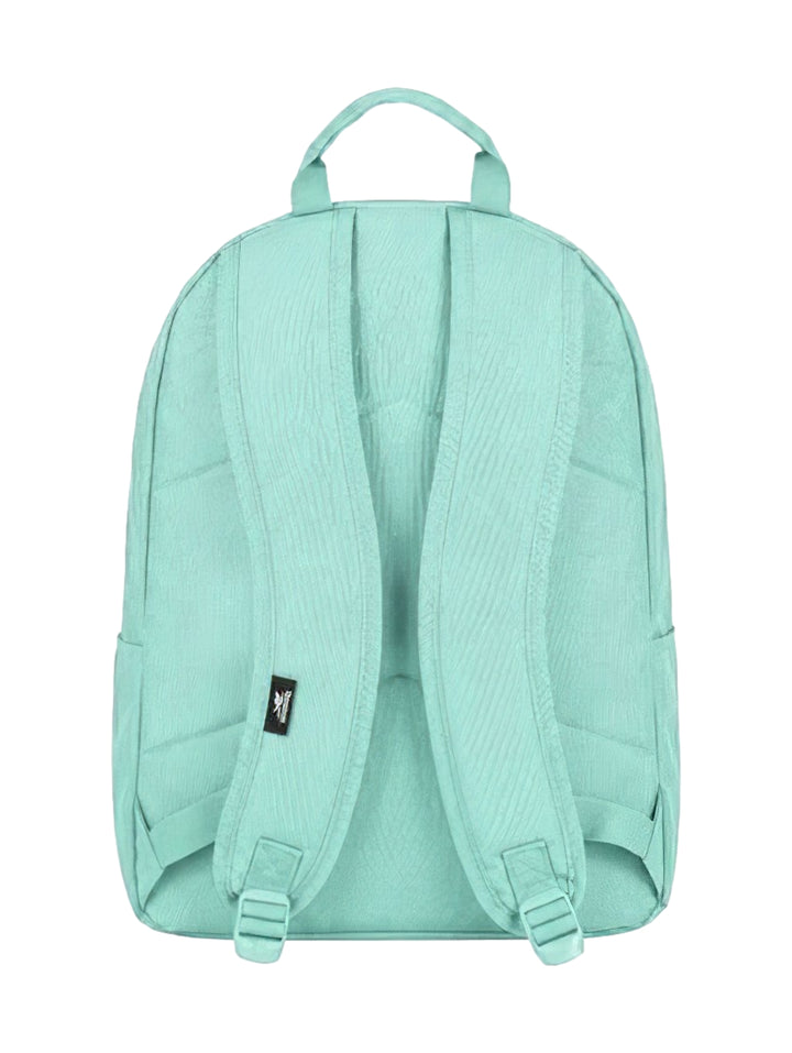 Mochila escolar Reebok de color azul claro con logotipo blanco y bolsillo frontal.