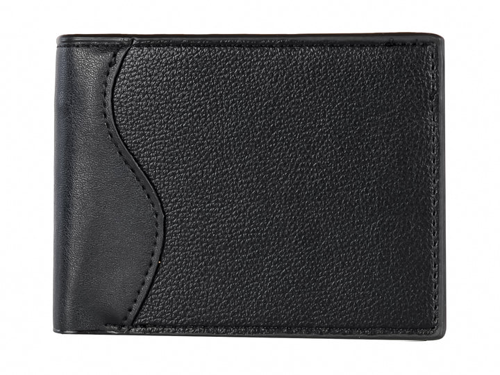 Cartera Torrente de color negro con diseño de texturas mixtas en cuero.