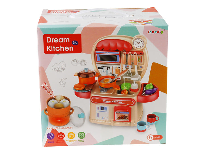 Set de cocina de juguete multicolor Dream Kitchen con accesorios, empaquetado en caja para niños mayores de 3 años.