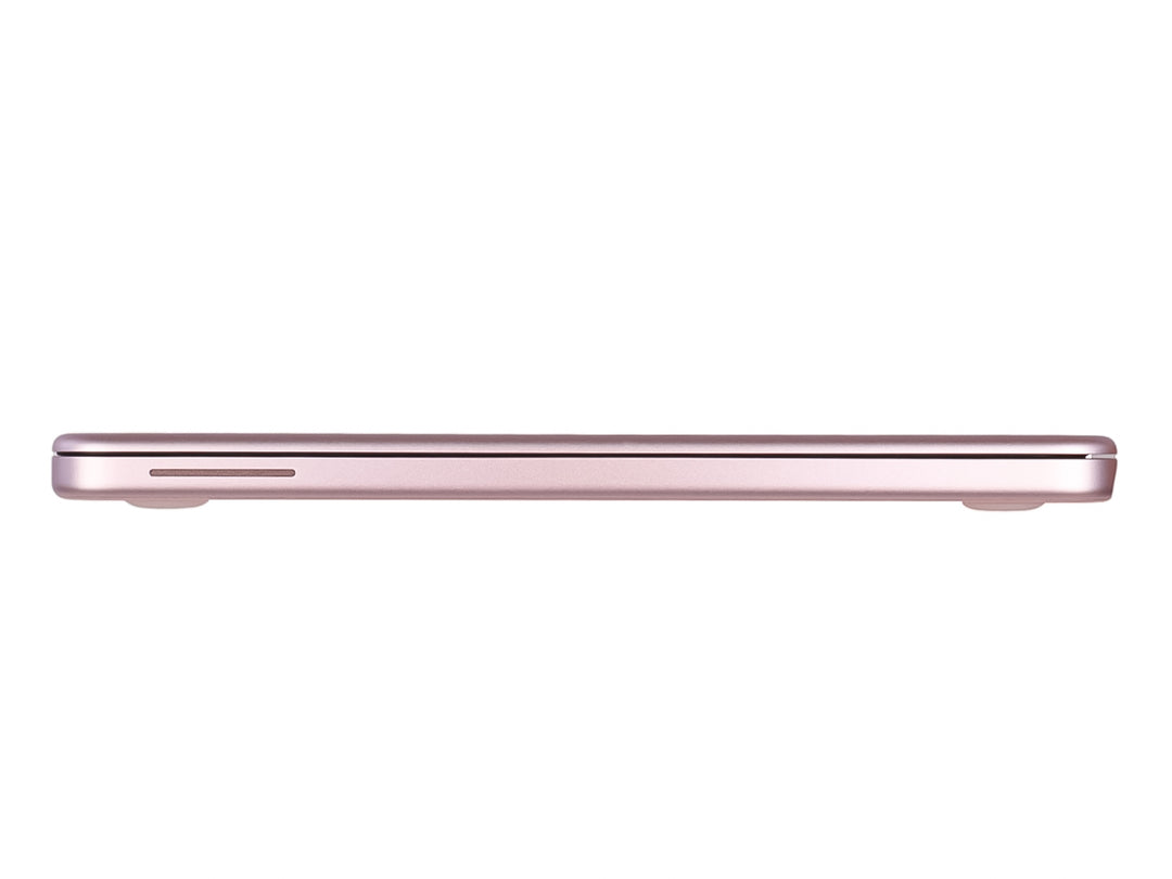Laptop Apple MacBook Neo de color rosa con pantalla negra y teclado blanco sobre fondo blanco.