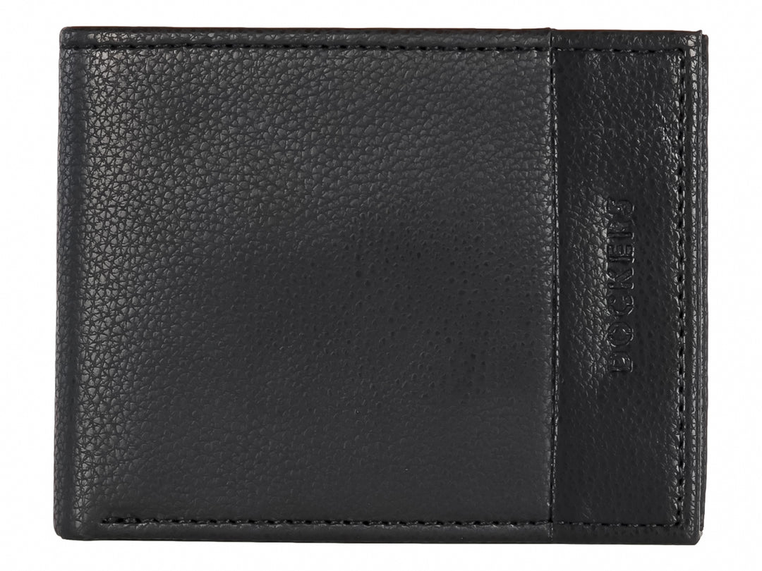 Cartera Dockers de cuero color negro con textura granulada y diseño rectangular.