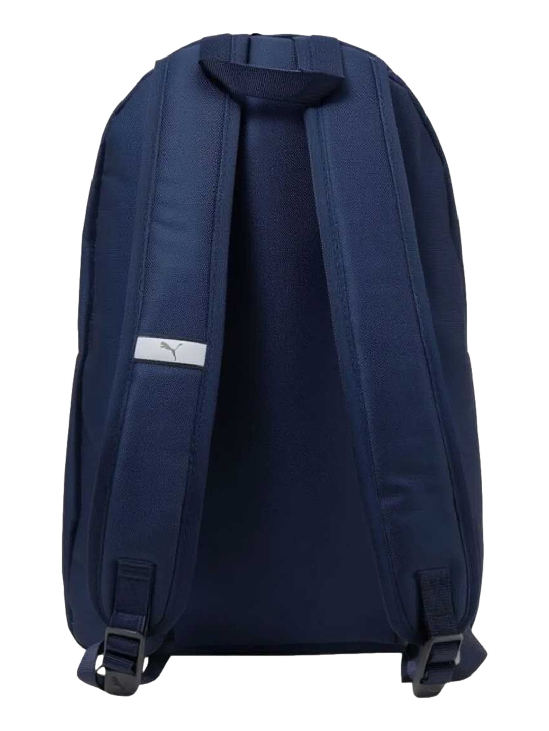 Mochila PUMA color azul marino con logotipo blanco y bolsillo frontal con cierre.