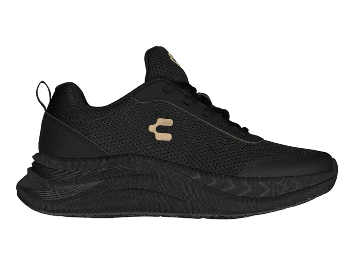 Tenis casuales Charly color negro para mujer con suela gruesa y tejido transpirable.