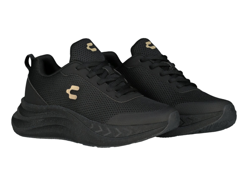 Tenis casuales Charly color negro para mujer con suela gruesa y tejido transpirable.