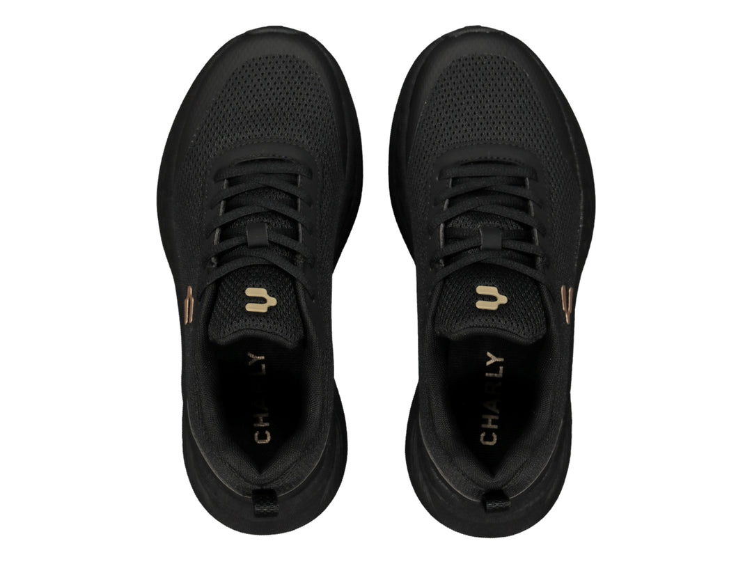 Tenis casuales Charly color negro para mujer con suela gruesa y tejido transpirable.