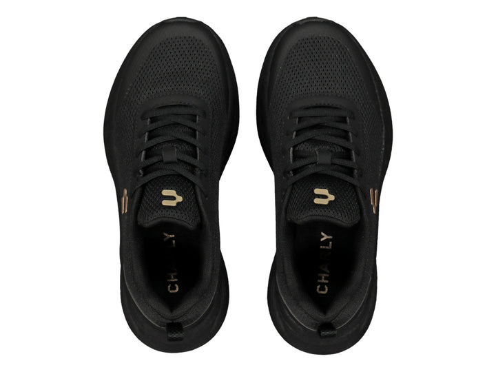 Tenis casuales Charly color negro para mujer con suela gruesa y tejido transpirable.
