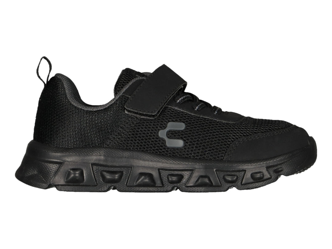 Tenis deportivos Charly color negro para niño con cierre de velcro y suela gruesa.