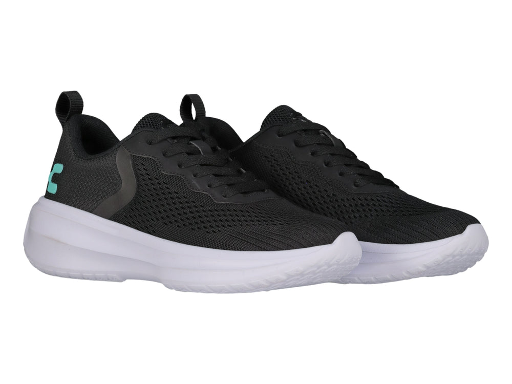 Tenis Charly Road Casual para mujer en color negro con suela blanca gruesa.