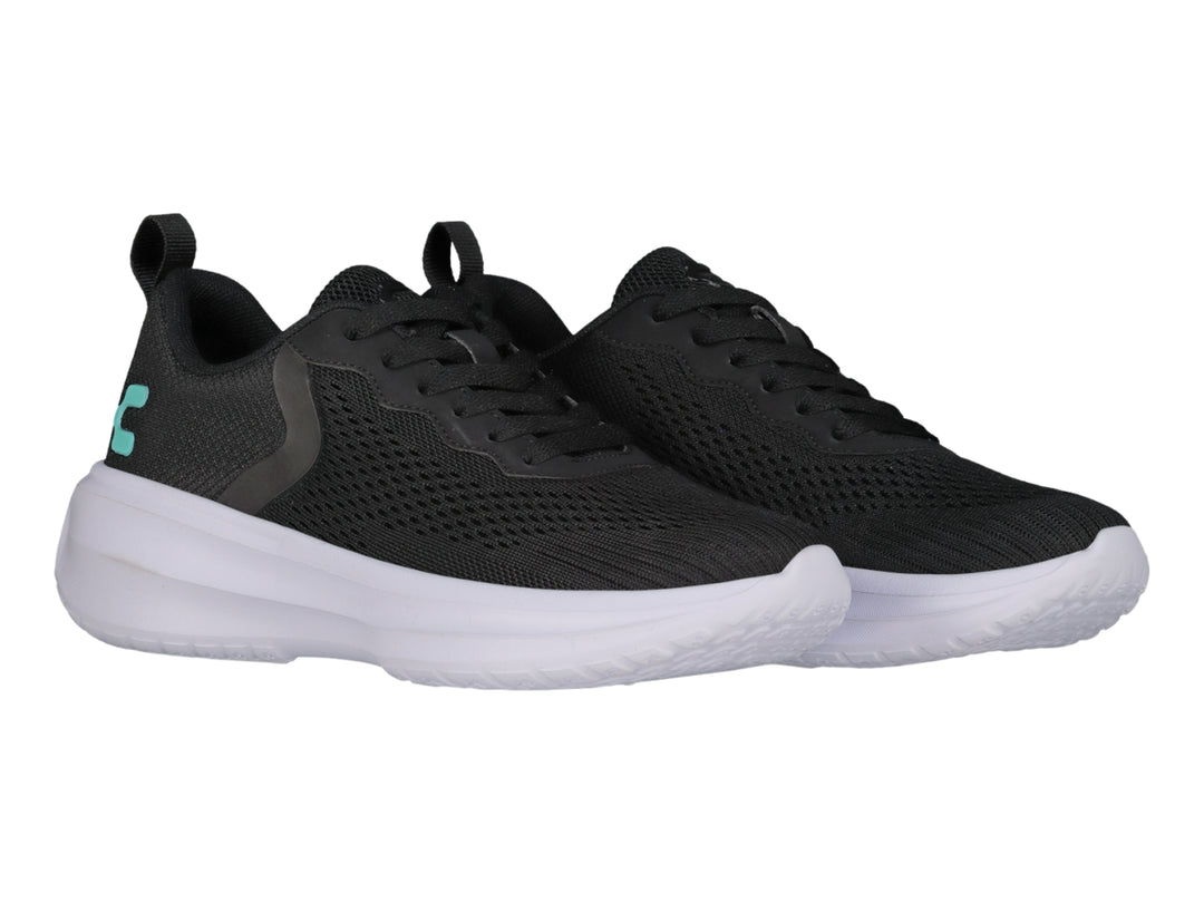 Tenis Charly Road Casual para mujer en color negro con suela blanca gruesa.