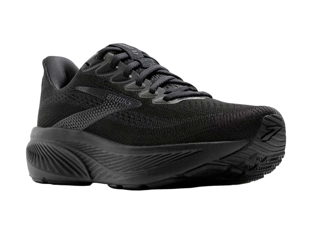 Tenis Brooks Ghost 17 color negro para hombre, vista lateral sobre fondo blanco.