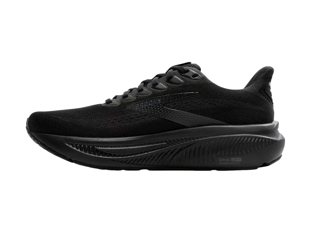 Tenis Brooks Ghost 17 color negro para hombre, vista lateral sobre fondo blanco.