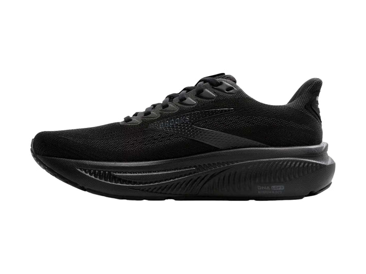 Tenis Brooks Ghost 17 color negro para hombre, vista lateral sobre fondo blanco.