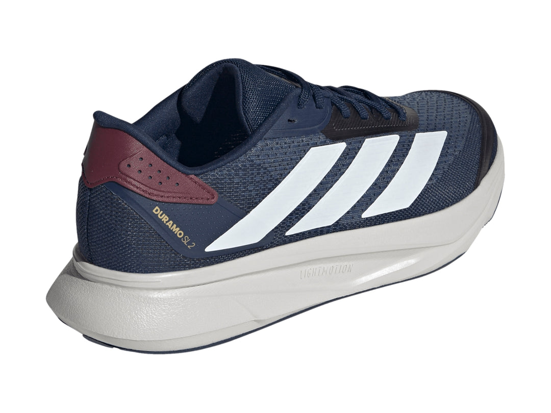 Tenis Adidas Duramo SL 2 color azul índigo con detalles en blanco y burgundy para hombre.