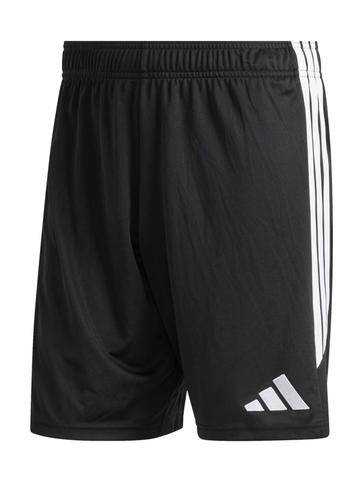 Shorts deportivos Adidas color negro con tres franjas blancas laterales para hombre.