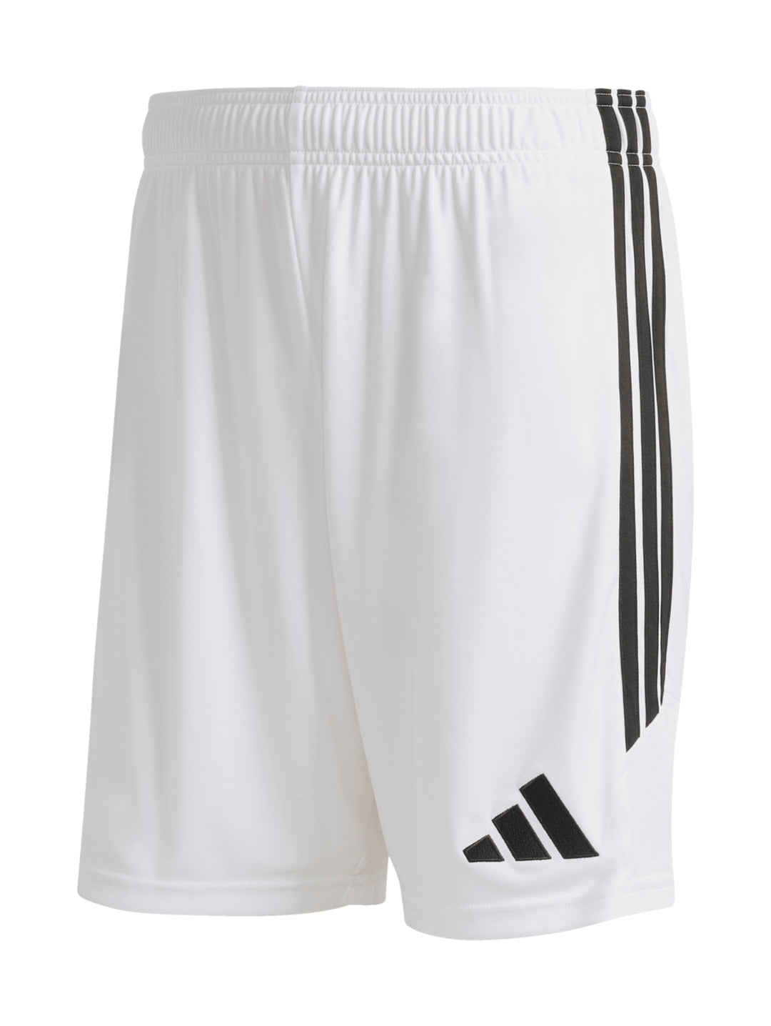 Shorts deportivos Adidas color blanco con rayas negras laterales para hombre.