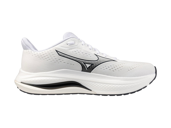 Tenis deportivos Mizuno Wave Inspire 22 color blanco con detalles negros para hombre.