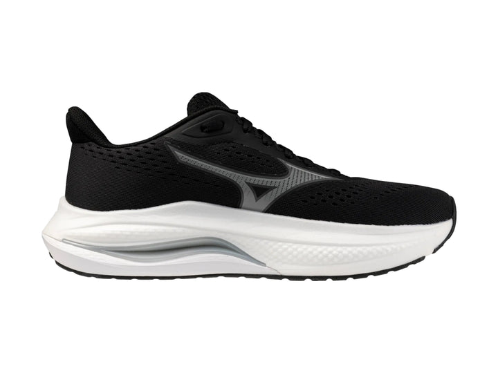 Tenis deportivos Mizuno Wave Inspire 22 color negro con suela blanca para mujer.