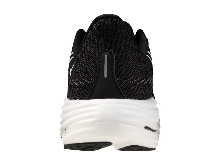 Tenis deportivos Mizuno Wave Rider 29 color negro con suela blanca, vista lateral.